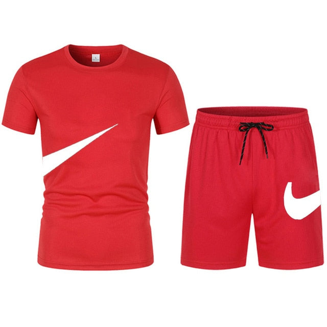 2022 New Men T-shirt and Shorts Two Piece Set Breathable Sportswear Brand Run Fitness Basketball Clothes