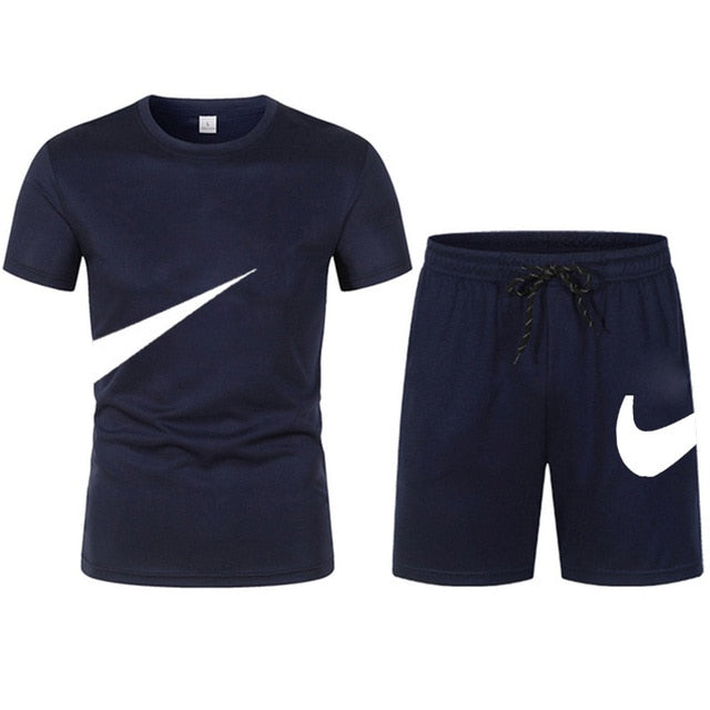 2022 New Men T-shirt and Shorts Two Piece Set Breathable Sportswear Brand Run Fitness Basketball Clothes