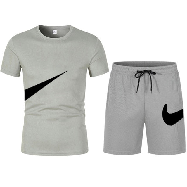 2022 New Men T-shirt and Shorts Two Piece Set Breathable Sportswear Brand Run Fitness Basketball Clothes
