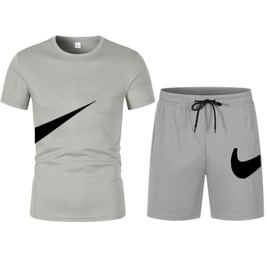 2022 New Men T-shirt and Shorts Two Piece Set Breathable Sportswear Brand Run Fitness Basketball Clothes