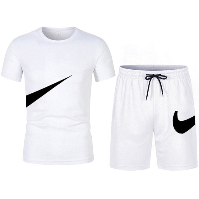 2022 New Men T-shirt and Shorts Two Piece Set Breathable Sportswear Brand Run Fitness Basketball Clothes