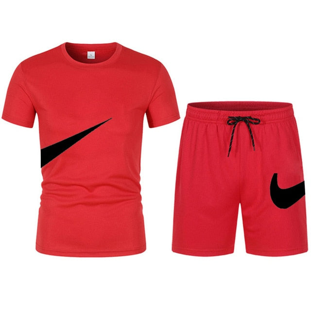 2022 New Men T-shirt and Shorts Two Piece Set Breathable Sportswear Brand Run Fitness Basketball Clothes
