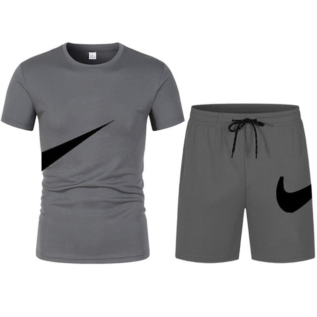 2022 New Men T-shirt and Shorts Two Piece Set Breathable Sportswear Brand Run Fitness Basketball Clothes