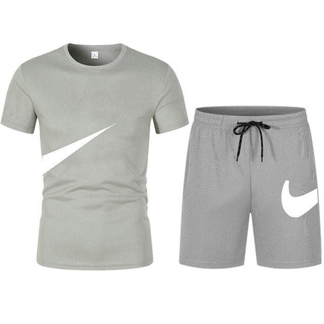 2022 New Men T-shirt and Shorts Two Piece Set Breathable Sportswear Brand Run Fitness Basketball Clothes