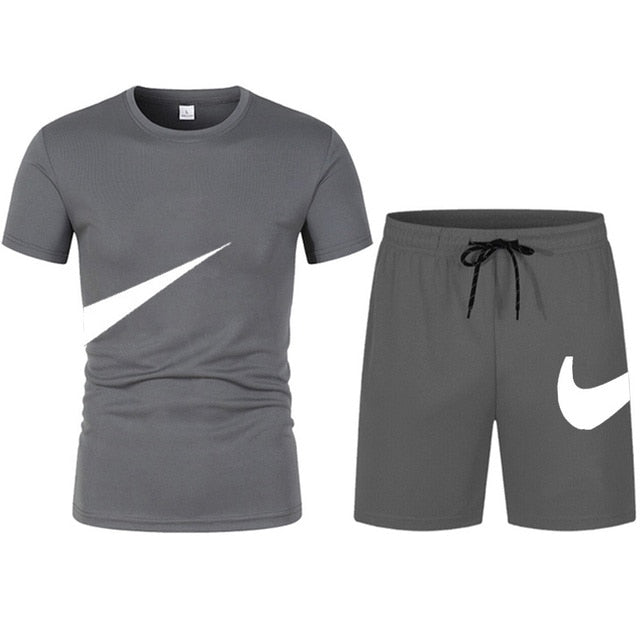 2022 New Men T-shirt and Shorts Two Piece Set Breathable Sportswear Brand Run Fitness Basketball Clothes