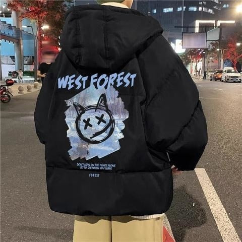 2022 Techwear Winter Jacket Men Parkas Women Anime Print Japanese Manga Harajuku Winter Warm Jacket Padded Hooded Couplewear