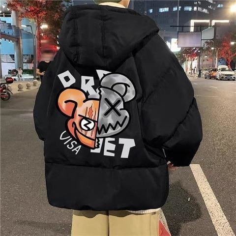 2022 Techwear Winter Jacket Men Parkas Women Anime Print Japanese Manga Harajuku Winter Warm Jacket Padded Hooded Couplewear