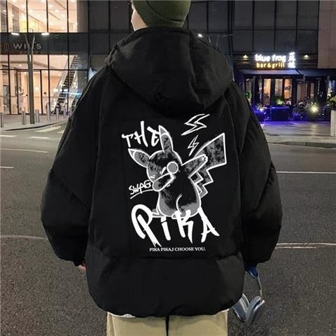 2022 Techwear Winter Jacket Men Parkas Women Anime Print Japanese Manga Harajuku Winter Warm Jacket Padded Hooded Couplewear