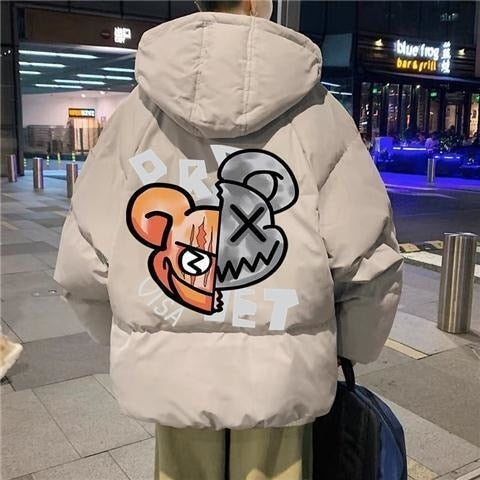 2022 Techwear Winter Jacket Men Parkas Women Anime Print Japanese Manga Harajuku Winter Warm Jacket Padded Hooded Couplewear