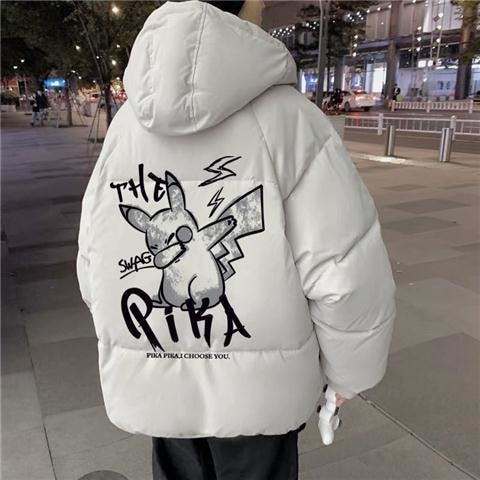 2022 Techwear Winter Jacket Men Parkas Women Anime Print Japanese Manga Harajuku Winter Warm Jacket Padded Hooded Couplewear