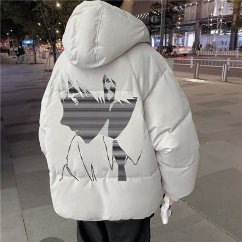 2022 Techwear Winter Jacket Men Parkas Women Anime Print Japanese Manga Harajuku Winter Warm Jacket Padded Hooded Couplewear