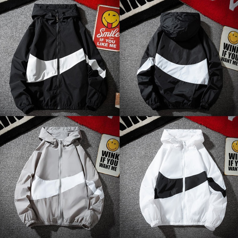 Hooded Jacket Men's Patchwork Casual Men's Jacket Hip Trend Loose Long Sleeve Men's Jacket Sprotwear Zip Workwear Spring Men's