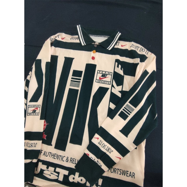 Men Polo Collar Letter Print Oversized Sweatshirt Men High Street Long Sleeve Casual Clothes for Teens 2022 Spring Fashion