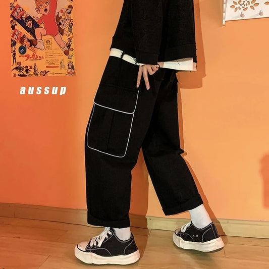 Men's pants loose all-match overalls autumn and winter ins tide wide-leg trend y2k casual pants men's trousers