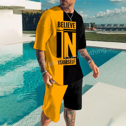 Summer New Fashion 2 Piece Sets Tracksuit Men's Oversized Clothes Retro Beach Style 3D Printed t shirts Men Suit Tshirt Shorts