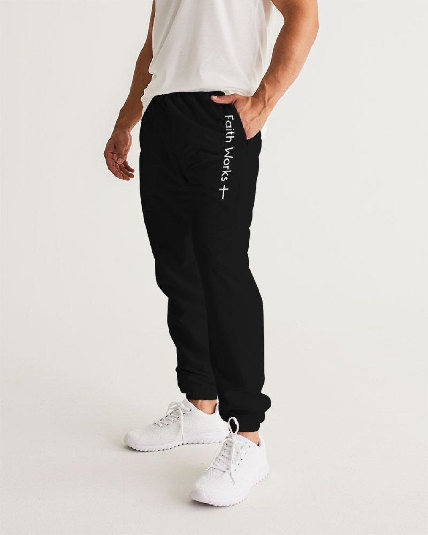 Mens Track Pants - Dark Grey & White Faith Works Graphic Sports Pants