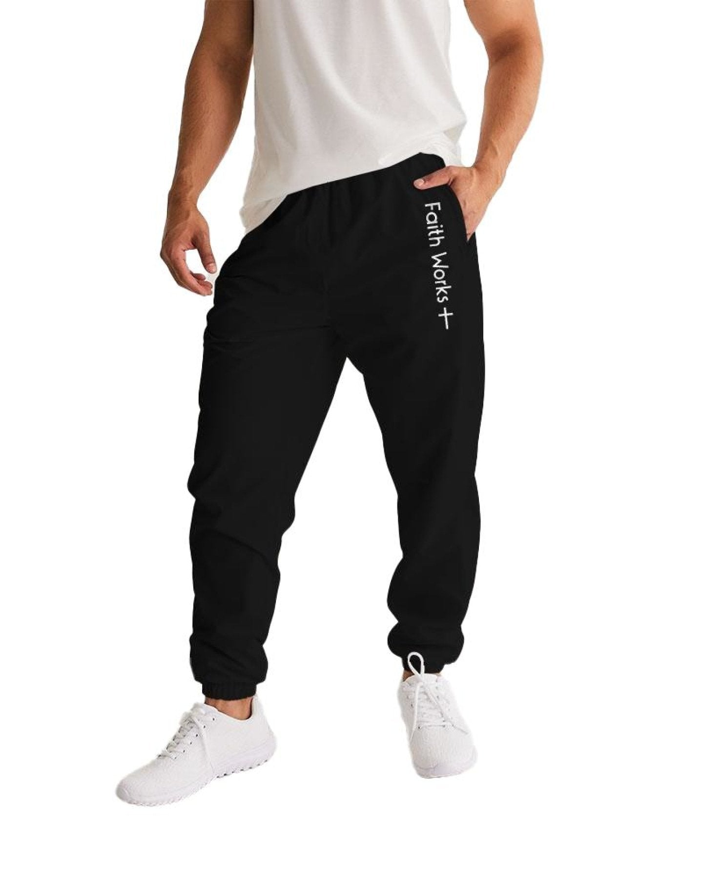 Mens Track Pants - Dark Grey & White Faith Works Graphic Sports Pants