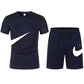 2022 New Men T-shirt and Shorts Two Piece Set Breathable Sportswear Brand Run Fitness Basketball Clothes