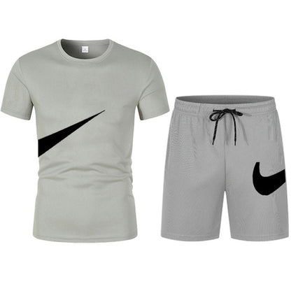 2022 New Men T-shirt and Shorts Two Piece Set Breathable Sportswear Brand Run Fitness Basketball Clothes