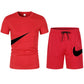 2022 New Men T-shirt and Shorts Two Piece Set Breathable Sportswear Brand Run Fitness Basketball Clothes
